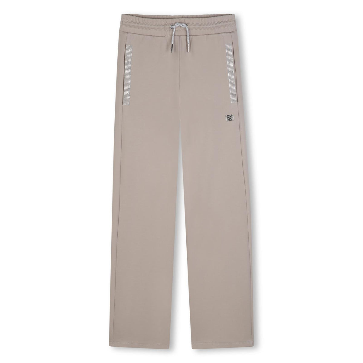 Large pantaloni in light milano, 62% viscose, 33% polyamide, 5% elastane. Strass at collar. Vita elastica con strass coulisse ties. Dkny metal plate sul davanti. D62887 275 DKNY KIDS