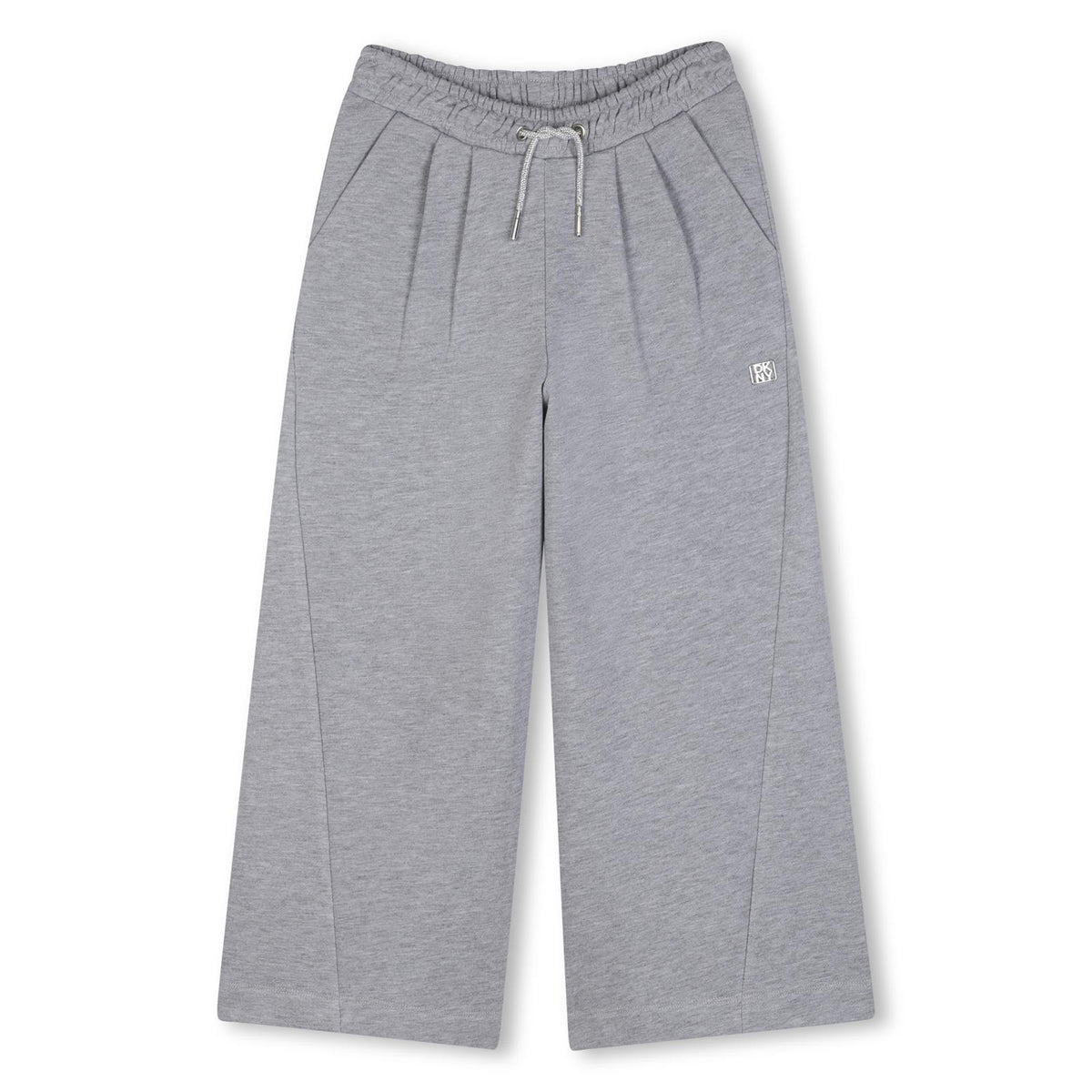 Large pantaloni in 60% cotton, 40% polyester cotone garzato, vita elastica con strass coulisse ties. Dkny metal plate sul davanti. 2 davanti tasche. D62888 A32 DKNY KIDS