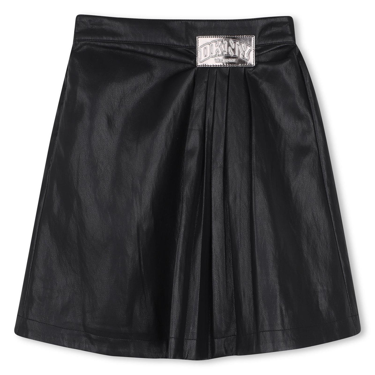 Faux leather gonna in 55% polyurethane, 45% polyester. Zipped chiusura sul side. Pleats e dkny label sul davanti. D62890 09B DKNY KIDS