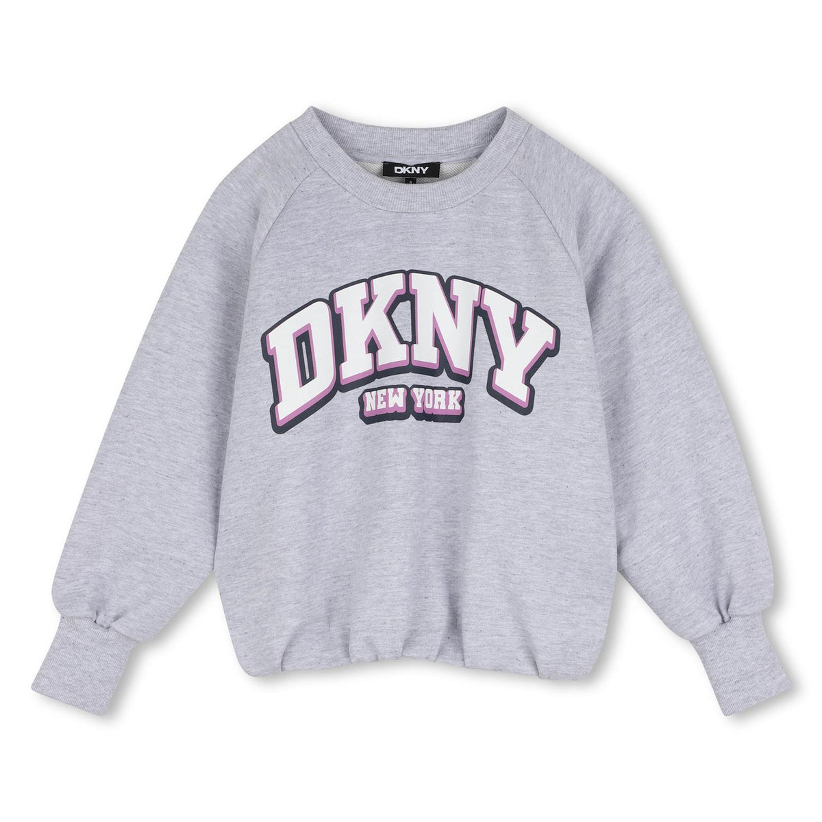 Sweatshirt in 60% cotton, 40% polyester cotone garzato, printed dkny illustrazione sul davanti. Elastico fondo. D62905 A32 DKNY KIDS