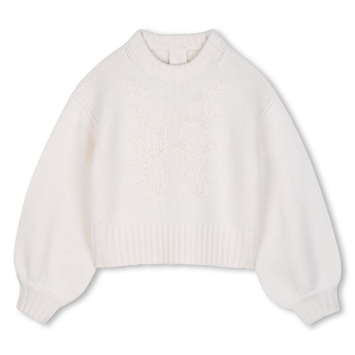 In maglia felpa in 80% wool e 30% cashmere. Floral pattern handmade ricamo at davanti. Tone on tone givenchy logo ricamo at retro. H31324 117 GIVENCHY KIDS
