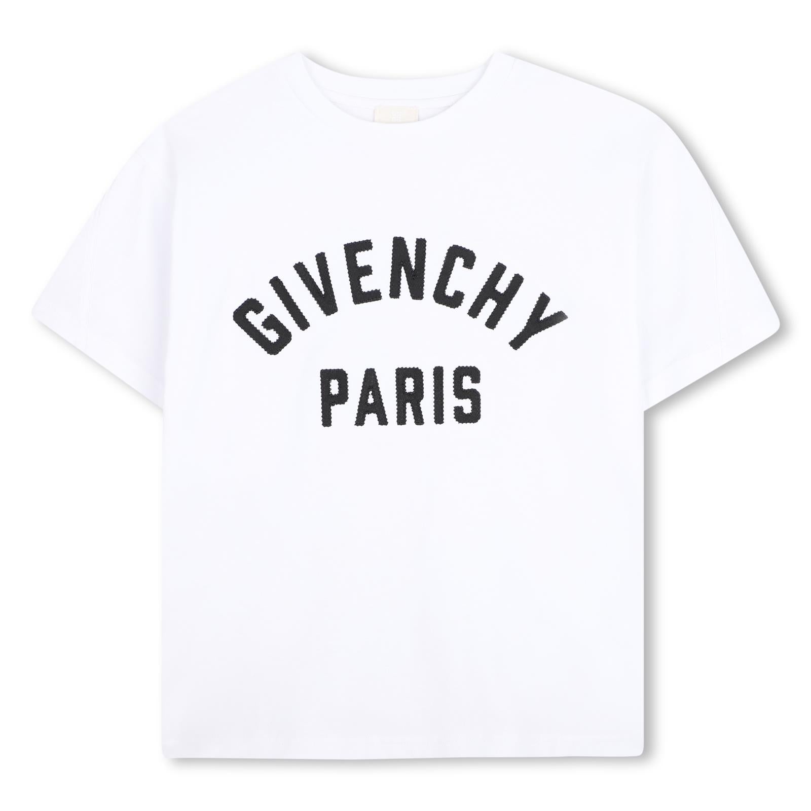 T-shirt in jersey, cotton from organic farming, twisted seams on maniche, color contrasted givenchy logo patch ermbroidery at davanti. H31345 10P GIVENCHY KIDS