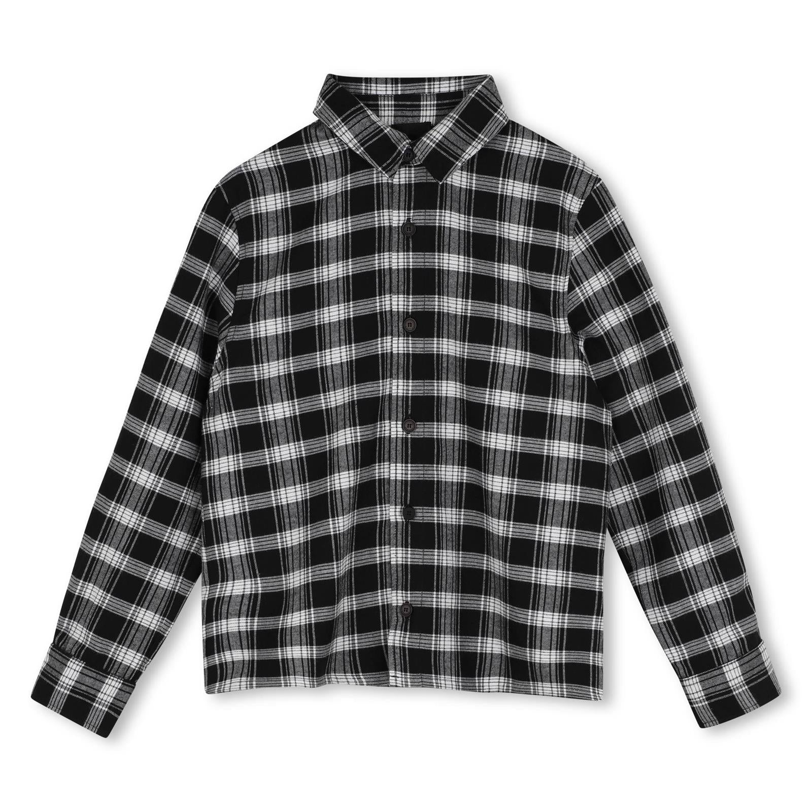 Maniche lunghe shirt in light cotton flanelle. All-over woven check pattern. Ottoman braid black label, givenchy logo tone on tone high density printed, at retro scollo. H31393 N70 GIVENCHY KIDS