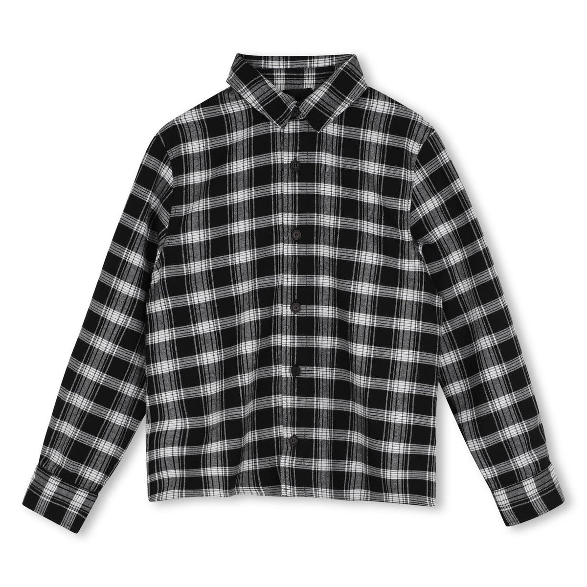 Maniche lunghe shirt in light cotton flanelle. All-over woven check pattern. Ottoman braid black label, givenchy logo tone on tone high density printed, at retro scollo. H31393 N70 GIVENCHY KIDS