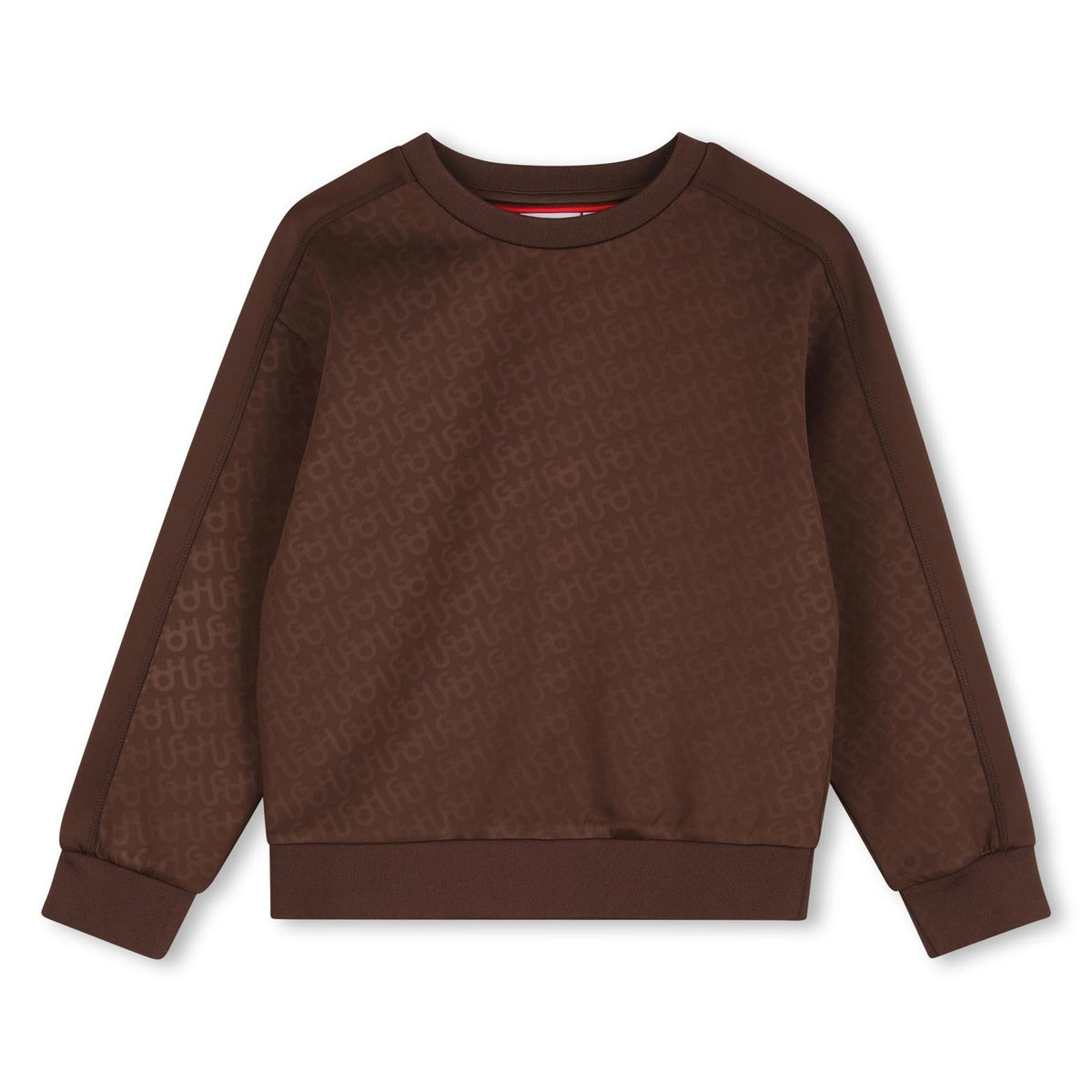 Round neck sweatshirt in polyester elastane, plain bands sul maniche, full embossed monogram con pantaloni g01210 G01229 33G HUGO KIDS