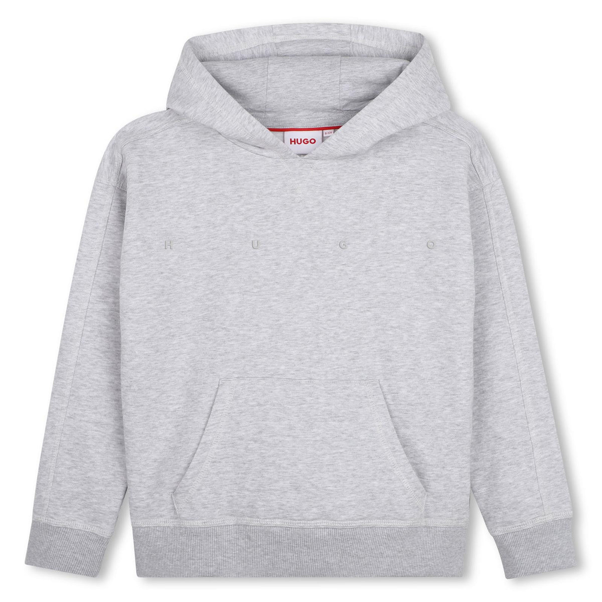 Con cappuccio sweatshirt in brushed cotton polyester fleece, spaced logo stampa in relief sul chest, elastico hem e polsini, kangaroo tasca sul davanti, flatlock finishes sul seams. Vestibilità morbida. Con pantaloni g01207 G01230 A32 HUGO KIDS