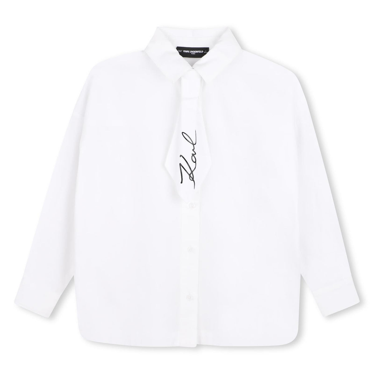 Long-maniche shirt in cotton poplin. Buttoned opening sul davanti. Loose maniche. Removable tie con karl signature illustrazione. Mini me. Z31316 10P KARL LAGERFELD KIDS