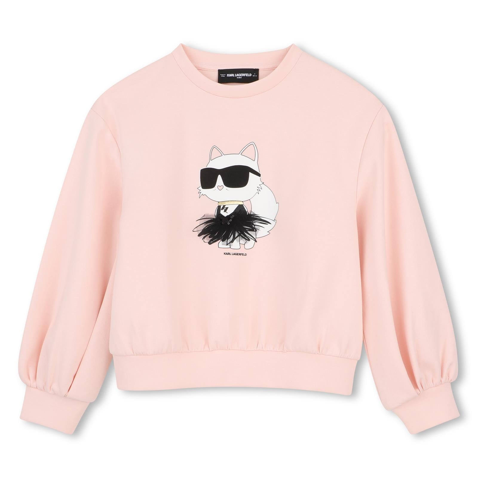 Double jersey sweatshirt. Choupette illustrazione sul davanti con tulle detailing e karl lagerfeld logo illustrazione sul retro. Z31318 471 KARL LAGERFELD KIDS