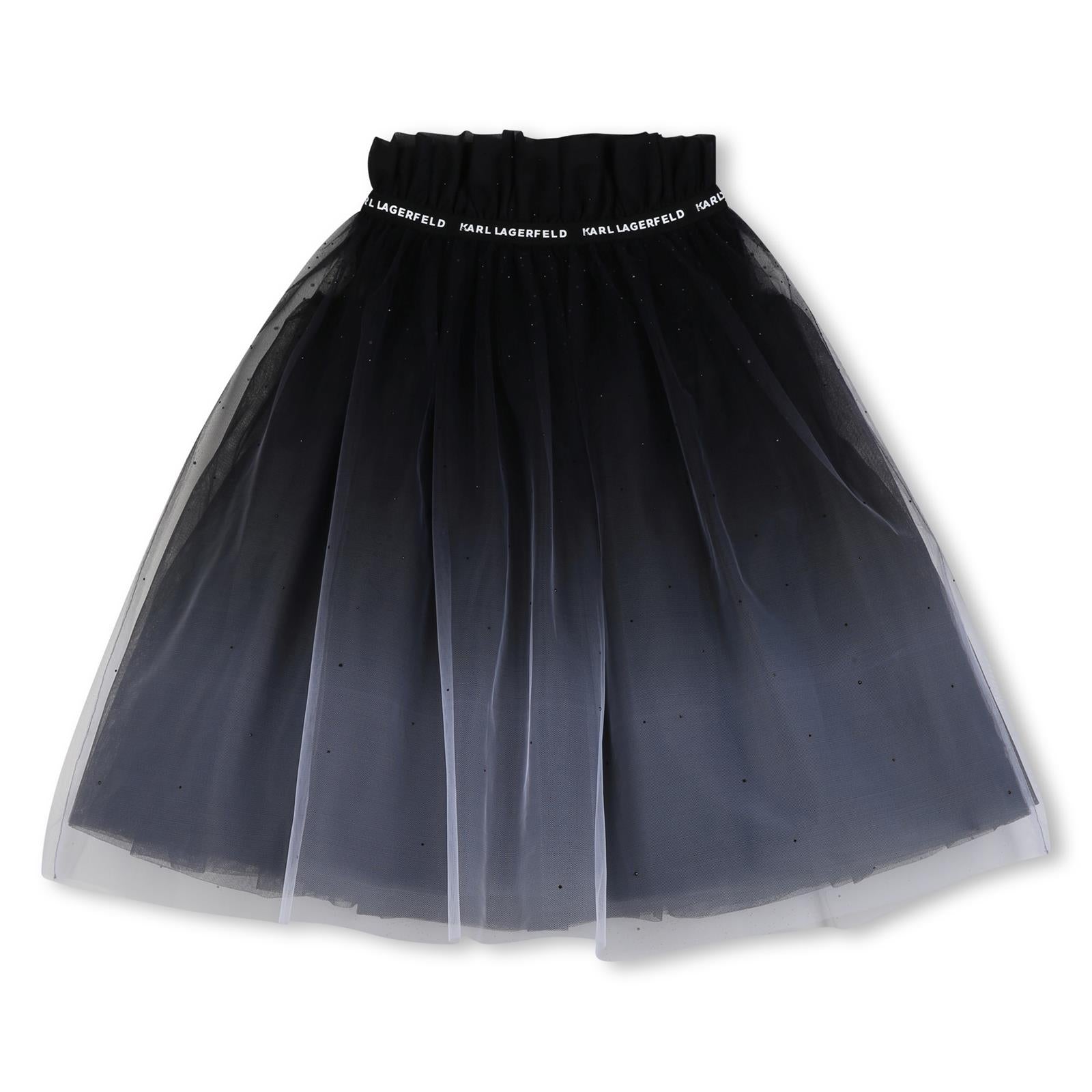 Ceremony gonna in gradient tulle, lined con viscose twill. Small elastico band con karl lagerfeld logo al vita. Strass sul davanti e retro. Z31347 N50 KARL LAGERFELD KIDS