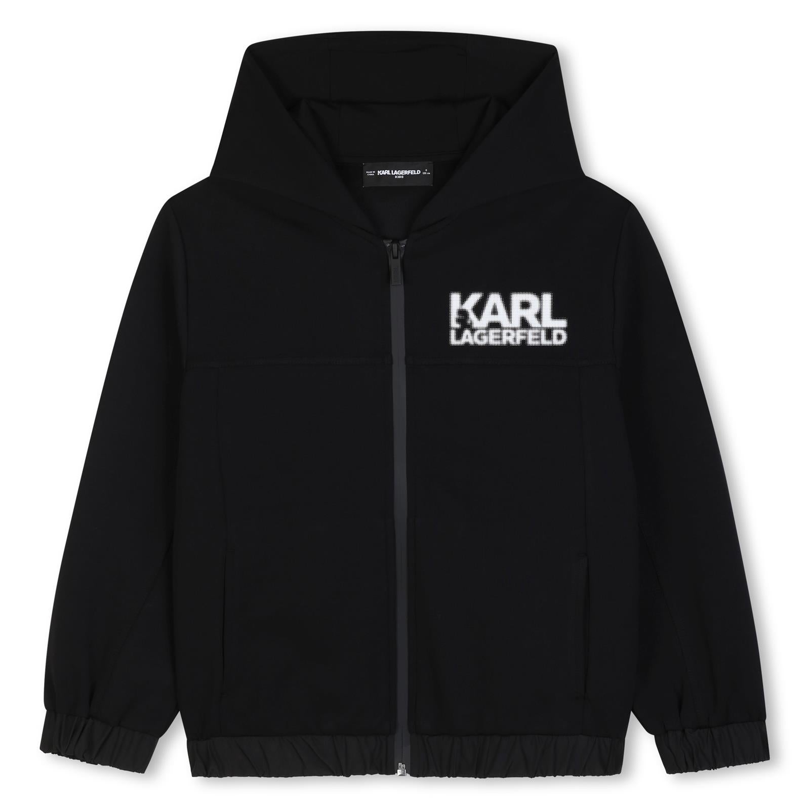 Con cappuccio cardigan in double jersey. Zip chiusura. Side tasche. Polyamide fabric al base e polsini. Karl lagerfeld logo in rubber sul chest e retro. Z31377 09B KARL LAGERFELD KIDS
