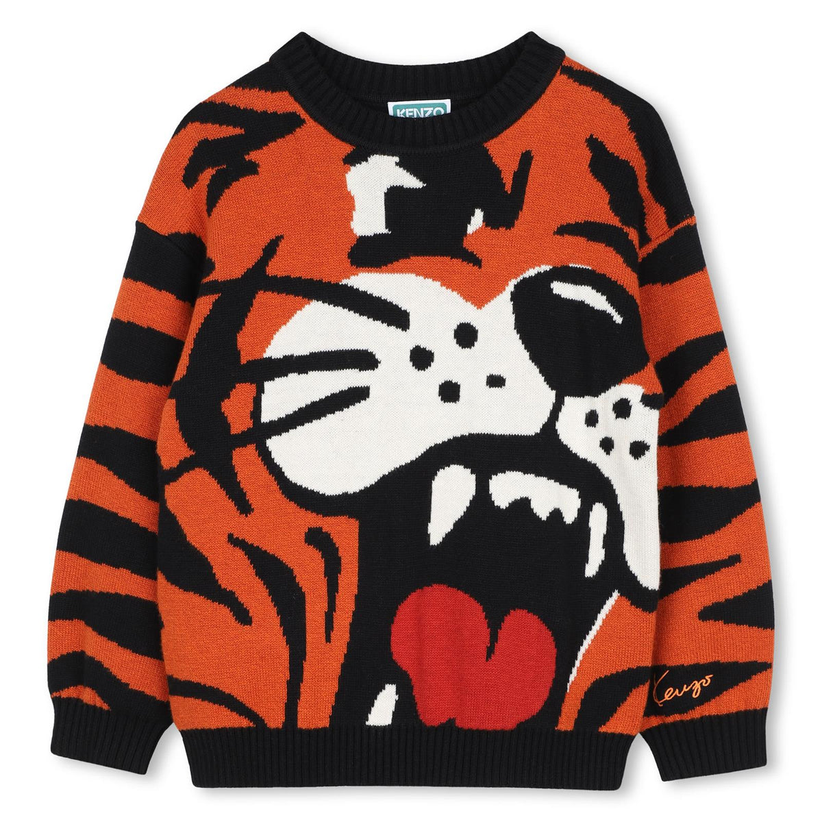 Maglione in maglia (79% cotton / 10% viscose / 7% polyamide / 4% wool), jacquard all-over e branded ricamo sul lower manica. K61939 E10 KENZO KIDS