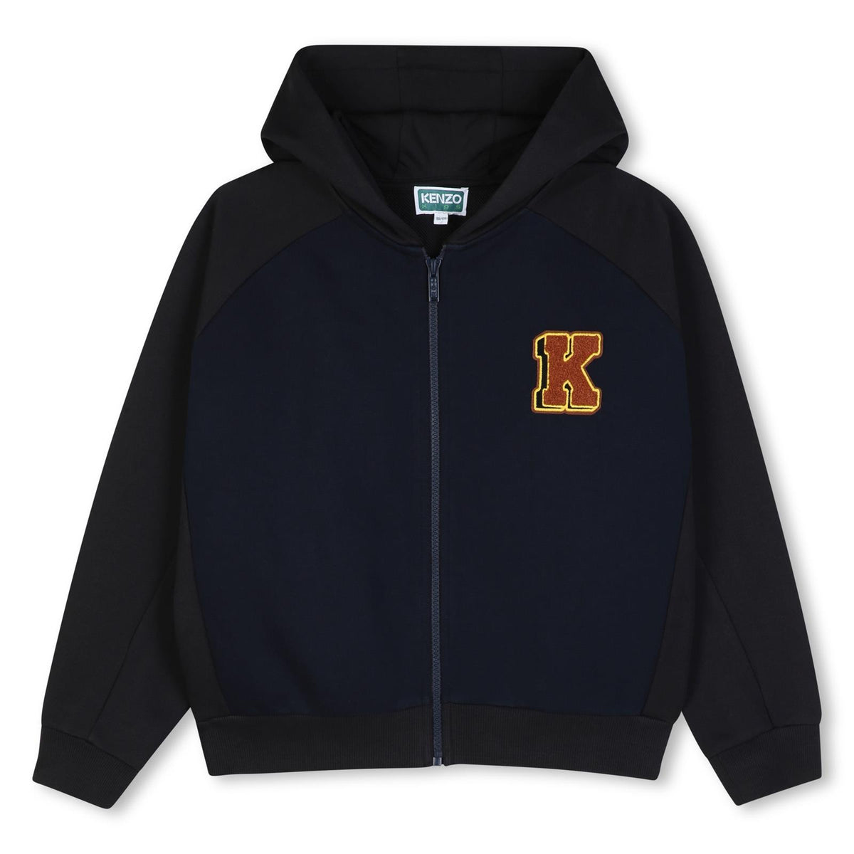 Cardigan in unbrushed fleece con a cappuccio (100% cotton), fantasia cuts on sides, two tasche, zip chiusura, ricamato badge on chest e branded ricamo nel retro. K61944 845 KENZO KIDS