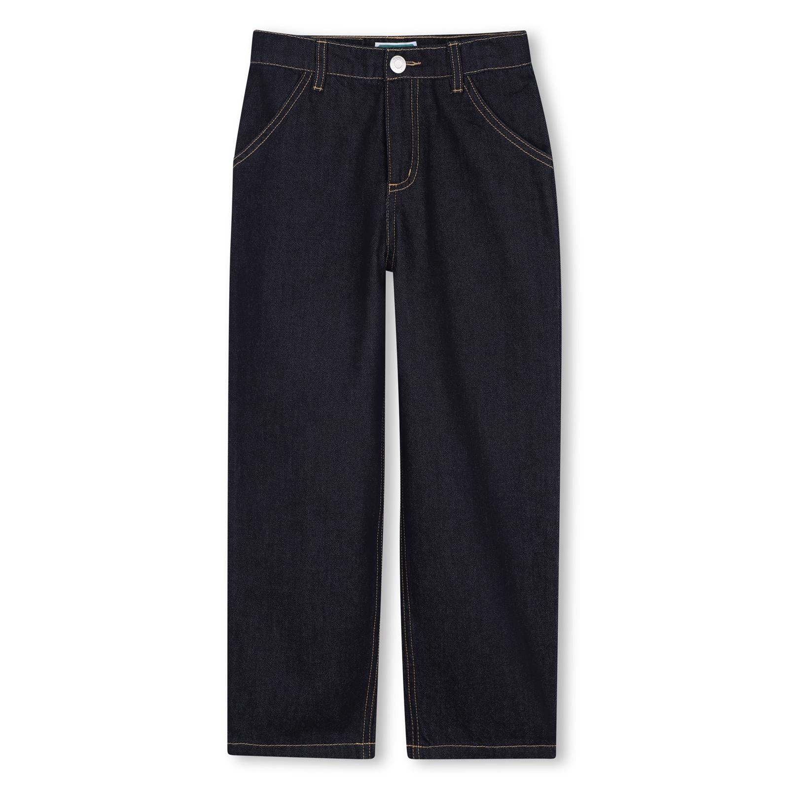 Pantaloni in denim (100% cotton), straight fit, side tasche e applicato contrasted tasche nel retro, contrasted topstitch, branded label nel retro. K61951 Z35 KENZO KIDS