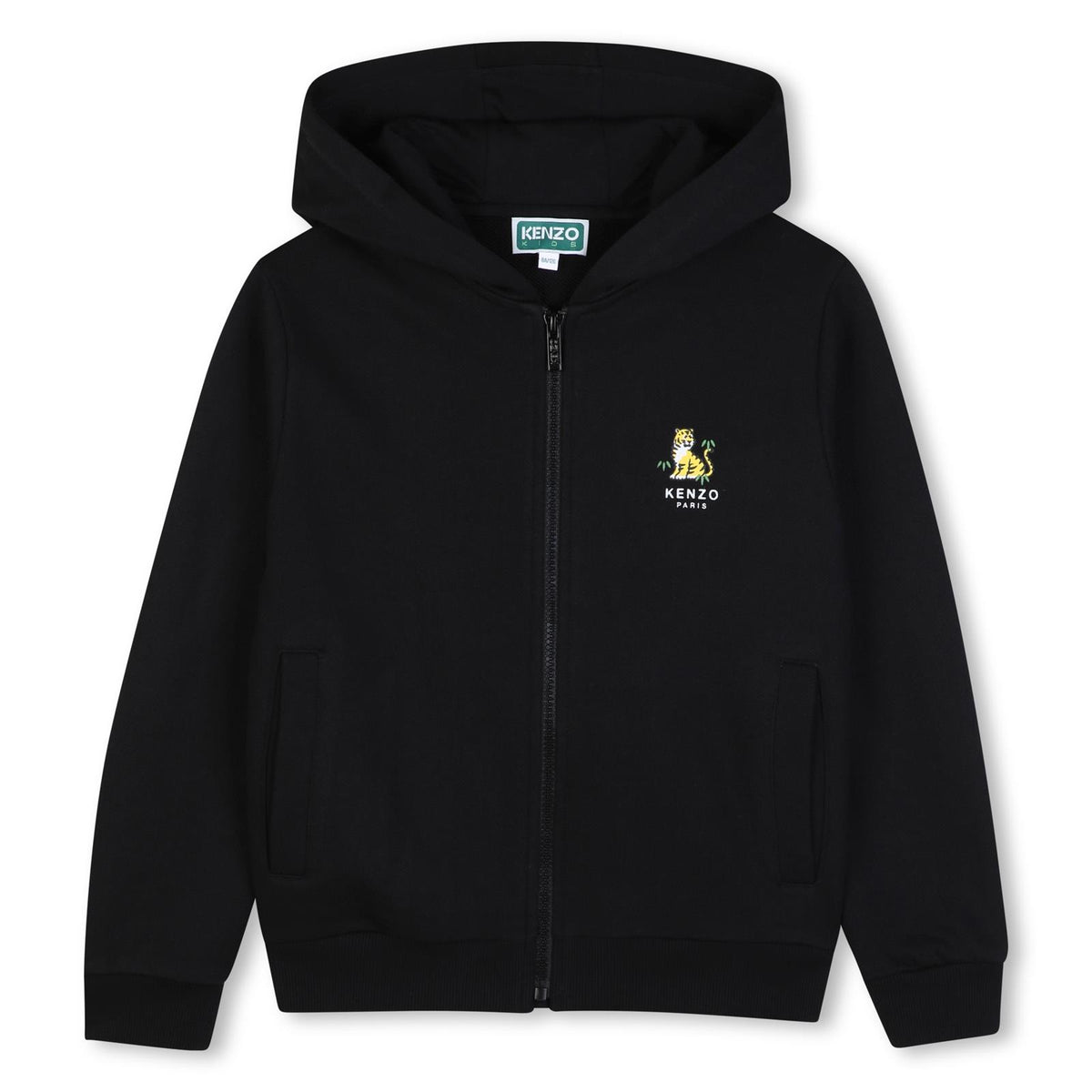 Cardigan in unbrushed fleece con a cappuccio (100% cotton), two tasche, zip chiusura, branded stampa on davanti e retro. K62023 09B KENZO KIDS