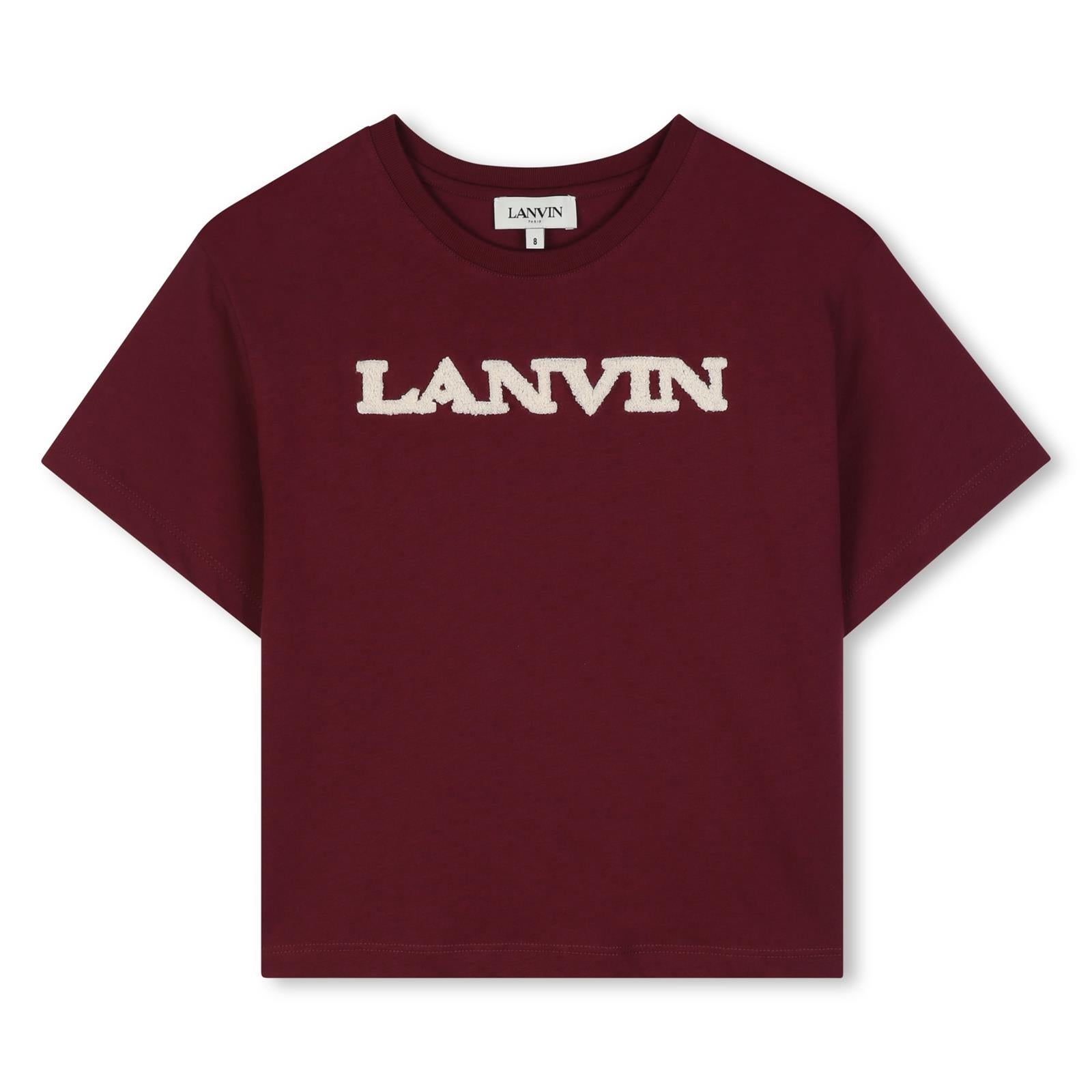 Organic cotton jersey t-shirt, tone-on-tone ribbed scollo, loop lanvin ricamo sul davanti. Ricamo inspired by adult collection. N30397 955 LANVIN KIDS
