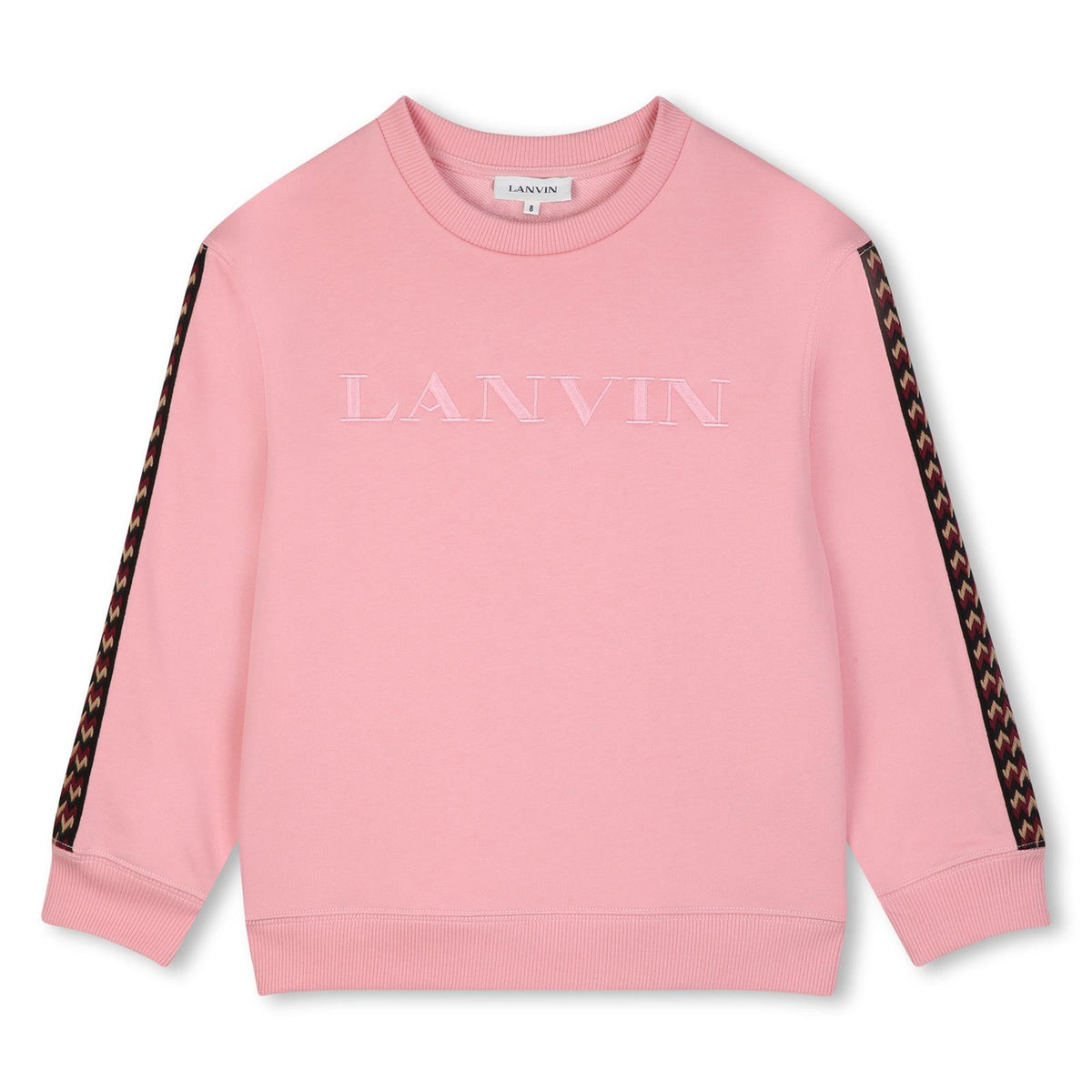 Cotton from organic farming cotone garzato crewneck sweatshirt, tone-on-tone ribbed edges, curb braiding applied to sides of maniche. Tone-on-tone lanvin logos ricamato sul retro as a label e in a contrasto ricamo sul davanti. N30401 48N LANVIN KIDS