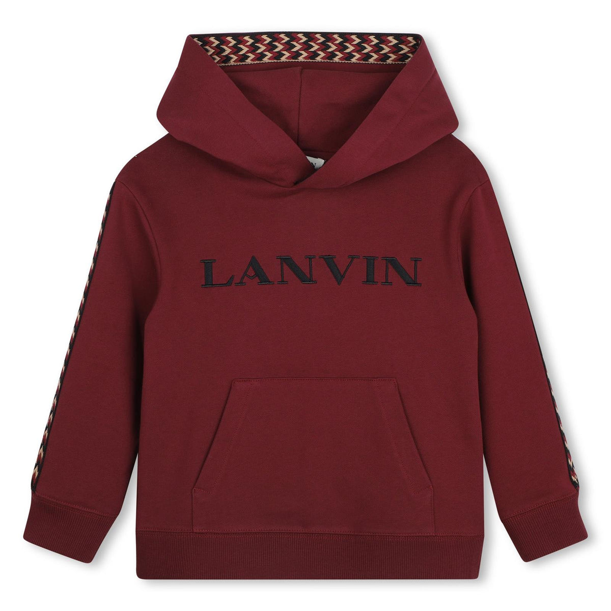 Cotton from organic farming cotone garzato con cappuccio sweatshirt, cappuccio lined in jersey. Curb braiding applied to side of maniche e inside cappuccio. Tone-on-tone lanvin brand ricamo sul retro of cappuccio like a label e in a contrasto color s N30423 955 LANVIN KIDS