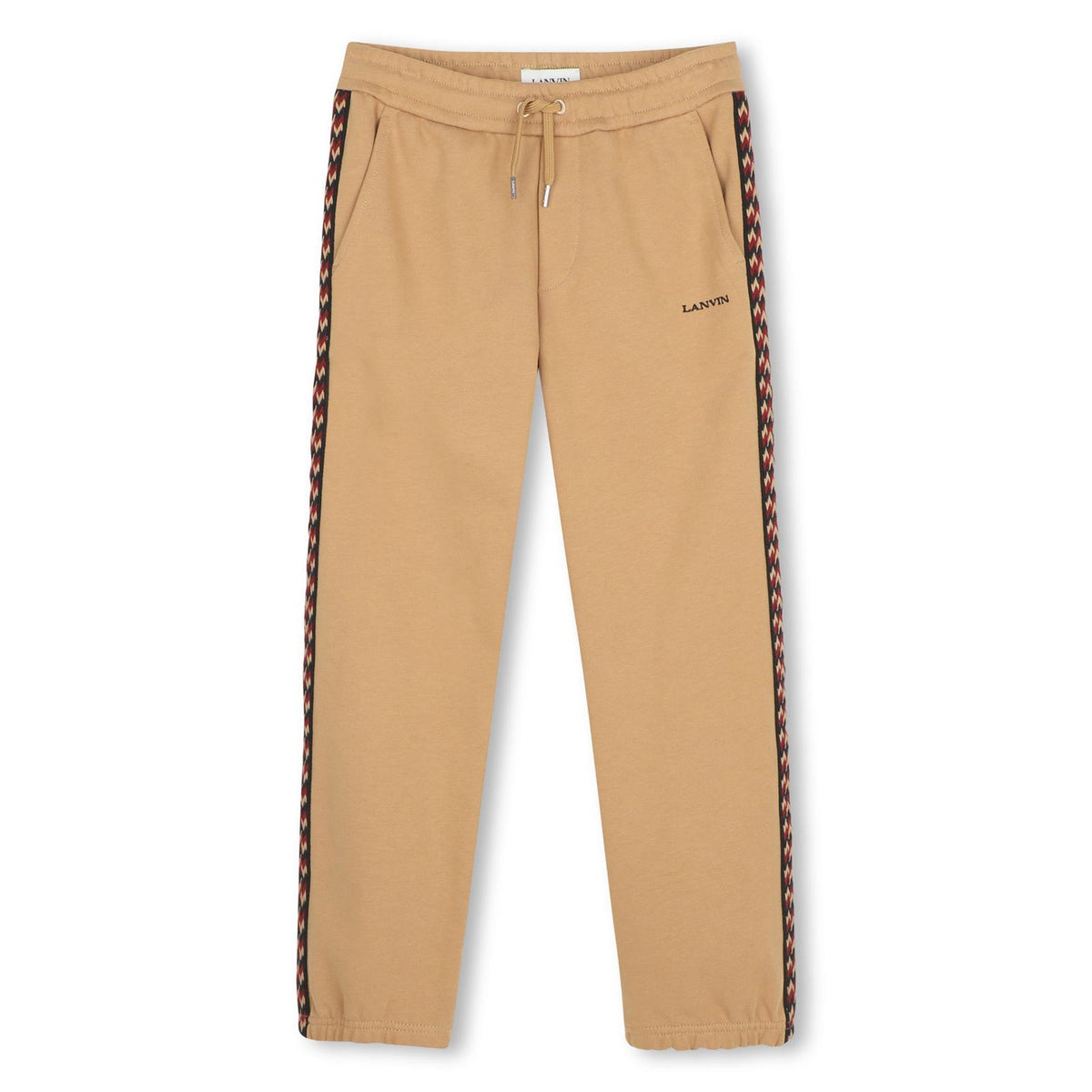 Cotton from organic farming cotone garzato pantaloni, vita elastica con coulisse embellished con branded silver metal ends, curb braid applied on legs, tonal lanvin brand ricamo sul retro e in a contrasto color sul davanti. N30425 276 LANVIN KIDS