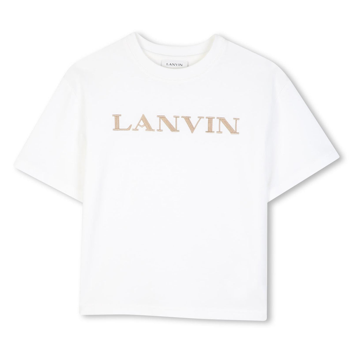 Cotton from organic farming jersey t-shirt, tone-on-tone ribbed scollo, lanvin brand ricamo sul davanti. N30426 117 LANVIN KIDS