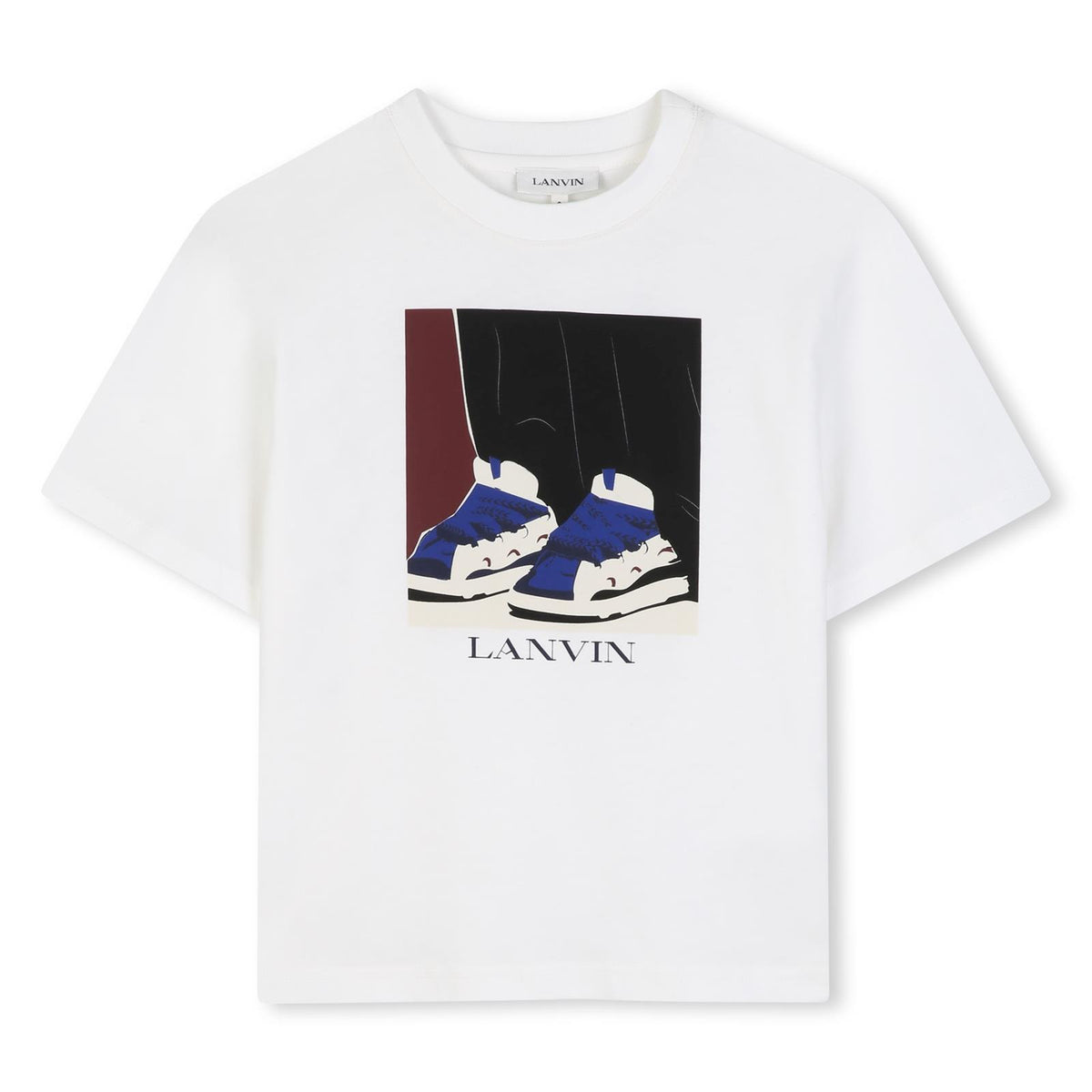 Cotton from organic farming jersey t-shirt con tone-on-tone ribbed scollo. Illustrazione fantasia inspired by curb basket, con lanvin logo sul davanti. N30427 117 LANVIN KIDS