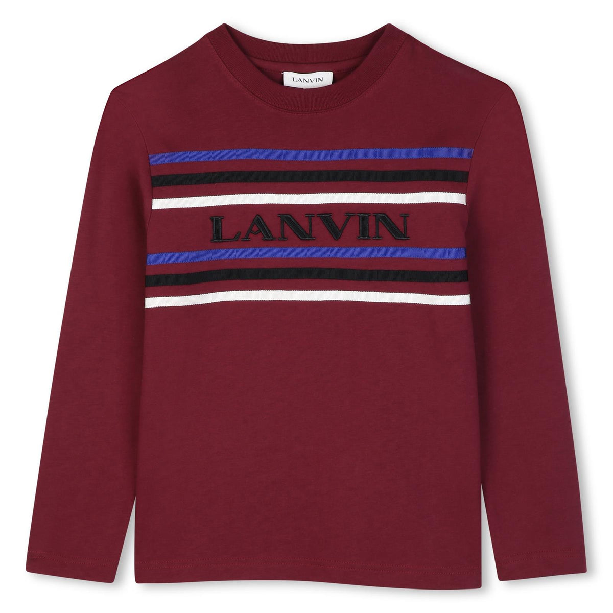 Cotton from organic farming jersey t-shirt, tone-on-tone ribbed scollo, a contrasto grosgrain e ricamato lanvin grosgrain branding sul davanti. Ricamo from adult collection. N30429 955 LANVIN KIDS
