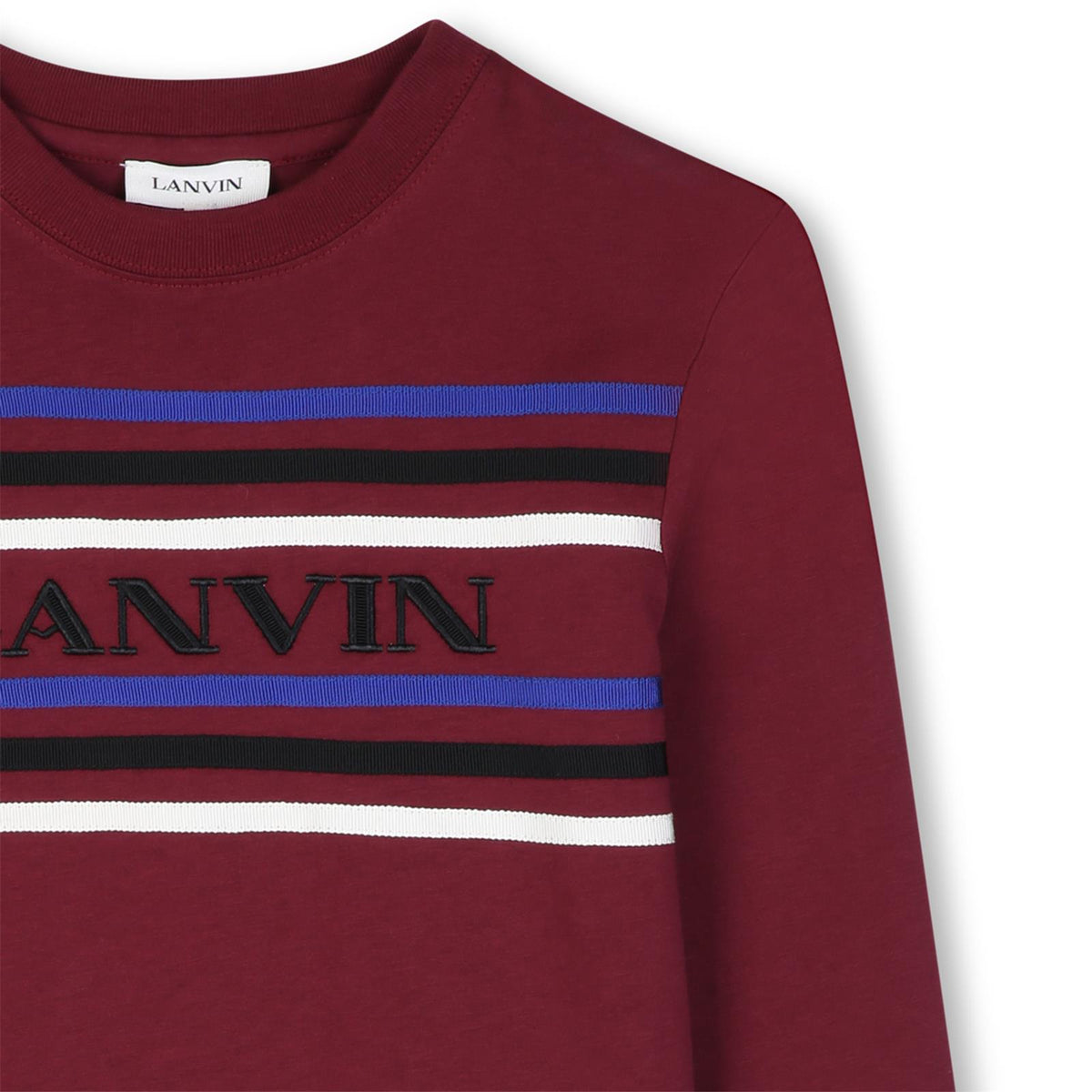 Cotton from organic farming jersey t-shirt, tone-on-tone ribbed scollo, a contrasto grosgrain e ricamato lanvin grosgrain branding sul davanti. Ricamo from adult collection. N30429 955 LANVIN KIDS