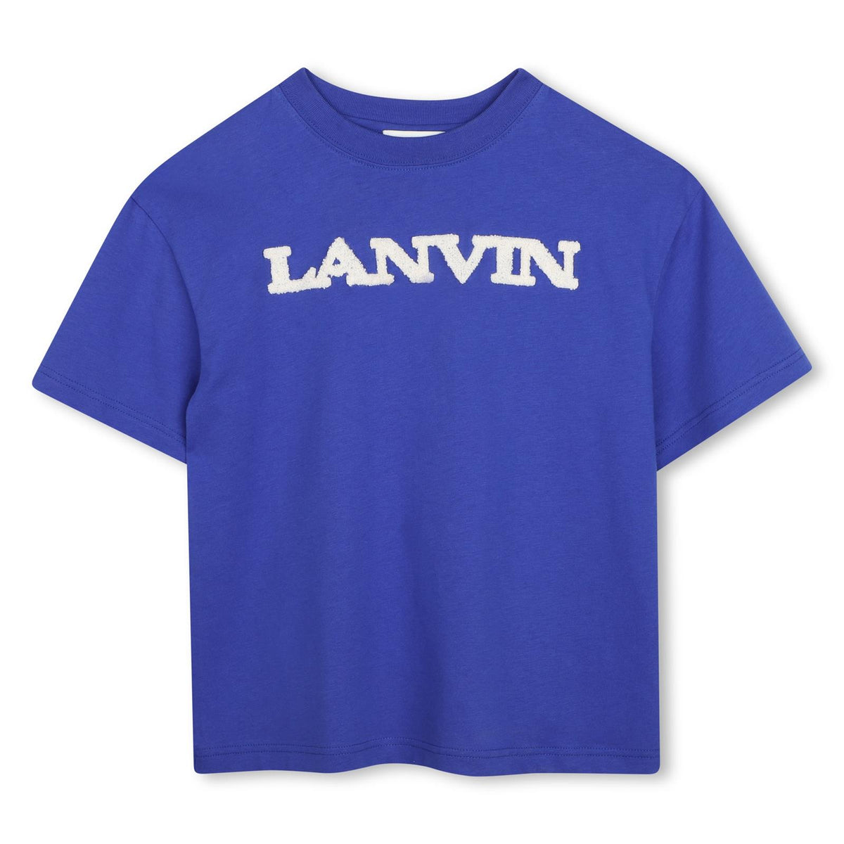 Cotton from organic farming jersey t-shirt, tone-on-tone ribbed scollo, lanvin brand bouclette ricamo sul davanti. Ricamo inspired by adult collection. N30432 80A LANVIN KIDS