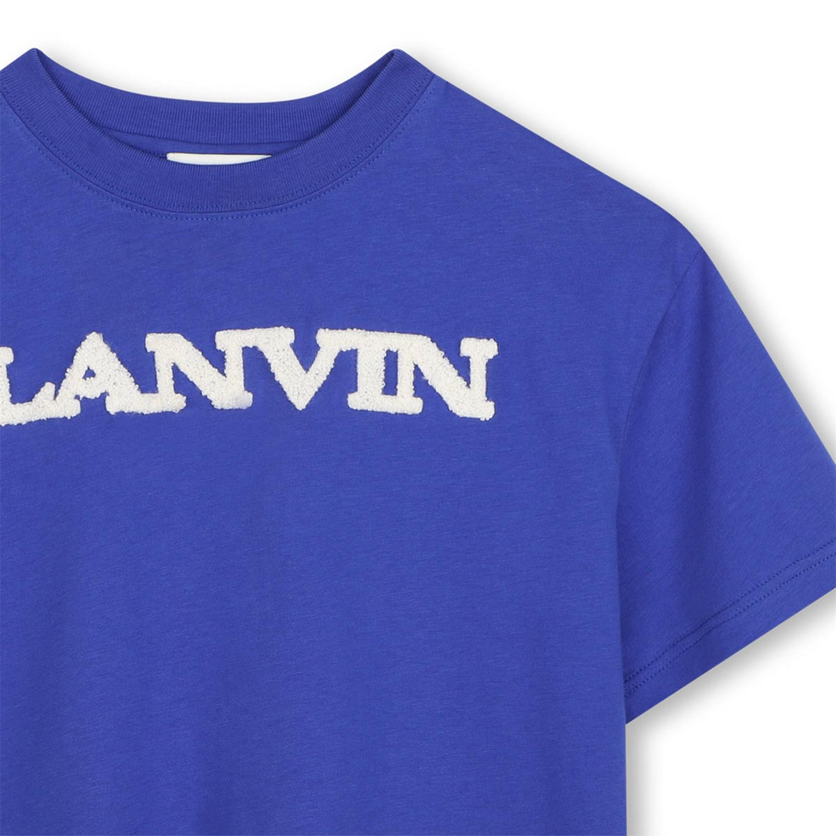 Cotton from organic farming jersey t-shirt, tone-on-tone ribbed scollo, lanvin brand bouclette ricamo sul davanti. Ricamo inspired by adult collection. N30432 80A LANVIN KIDS