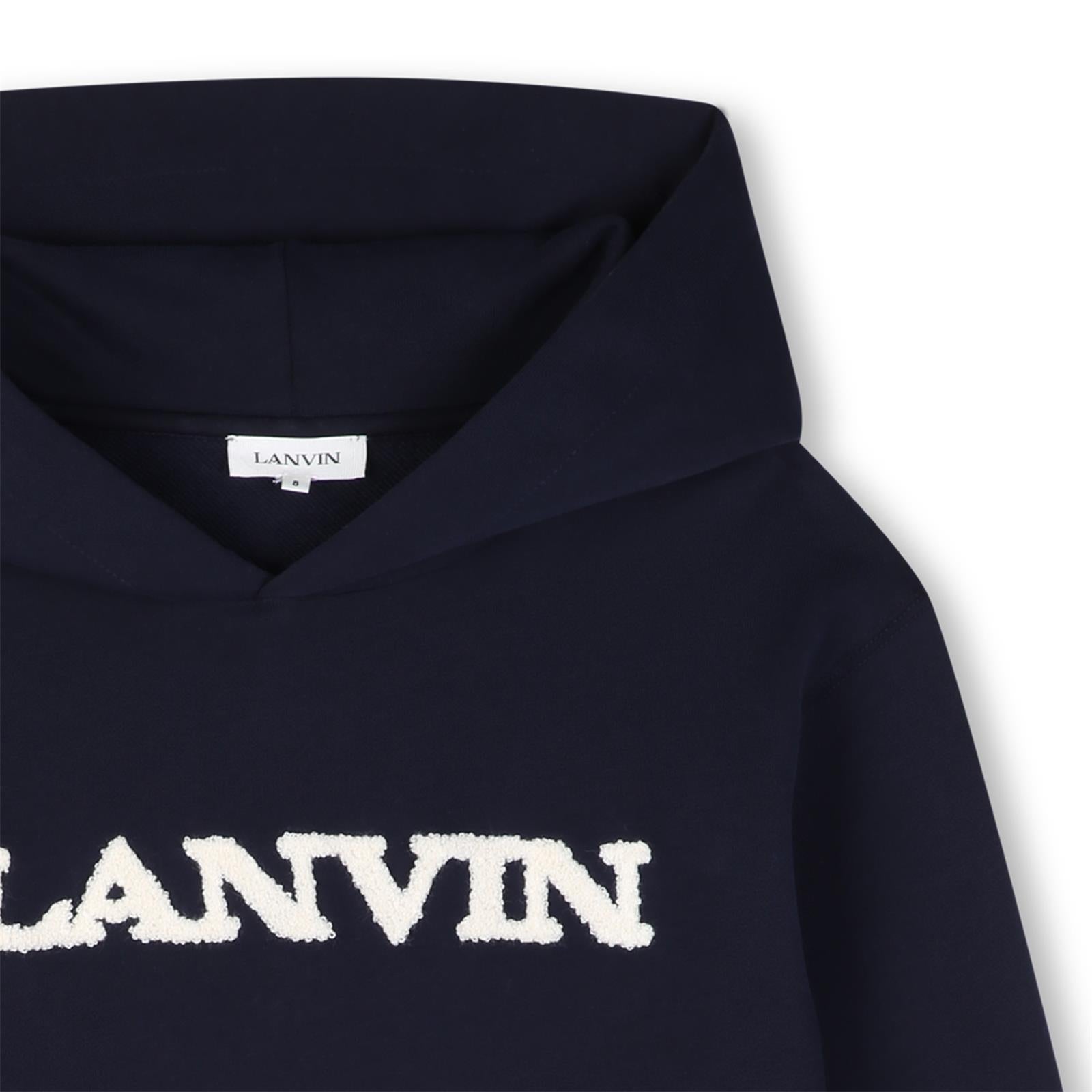 Cotton from organic farming cotone garzato con cappuccio sweatshirt, cappuccio lined in jersey. Tone-on-tone hexagonal faux leather label sul retro of cappuccio con embossed lanvin signature, a contrasto bouclette brand ricamo con lanvin signature su N30435 855 LANVIN KIDS