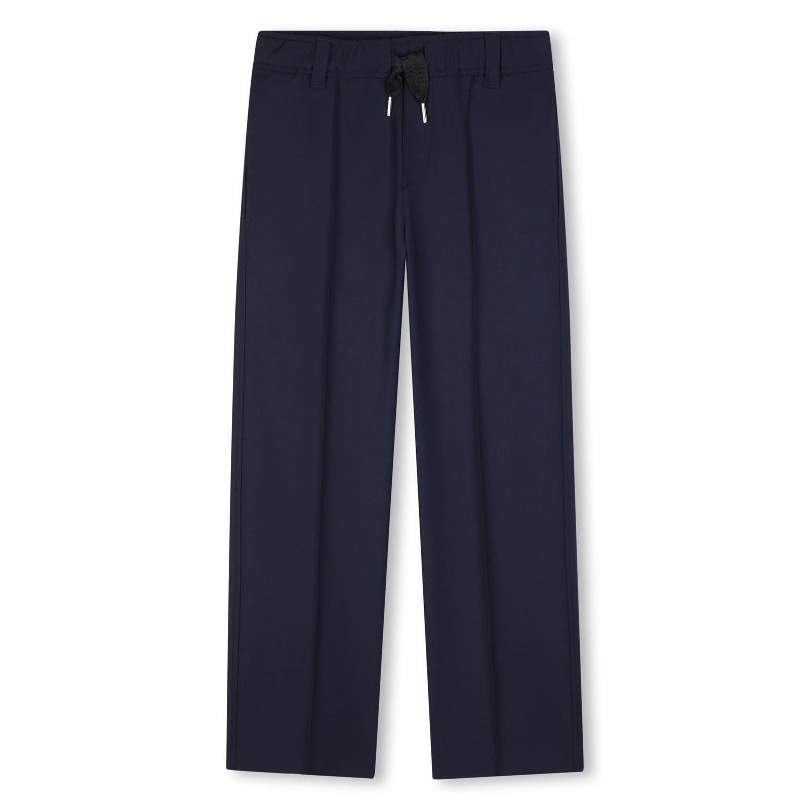 Dry wool neo suit ceremony pantaloni, vita elastica con cintura loops, vita elastica con branded coulisse embellished con branded silver metal ends, pintuck pleat on legs, side entry tasche on davanti, on retro, asymmetric tasche on retro: piped tasc N30441 868 LANVIN KIDS