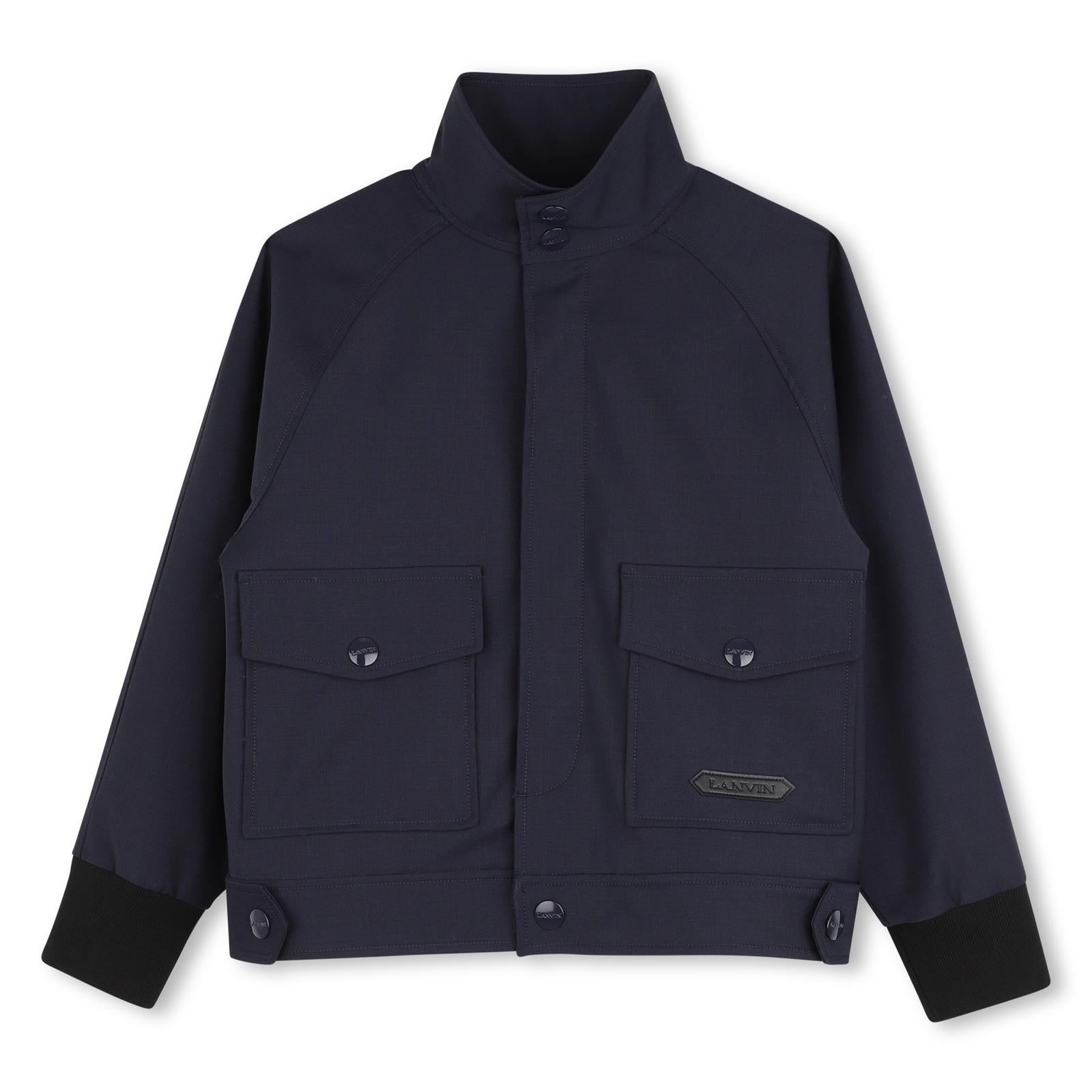 Dry wool ceremony jacket neo suit con twill fodera, stand-up collar, raglan maniche, polsini tightened by bordi in costina a contrasto, flap patch tasche on davanti, branded enamelled chiusura con bottoni automatici on jacket e tasche, faux leather l N30445 868 LANVIN KIDS