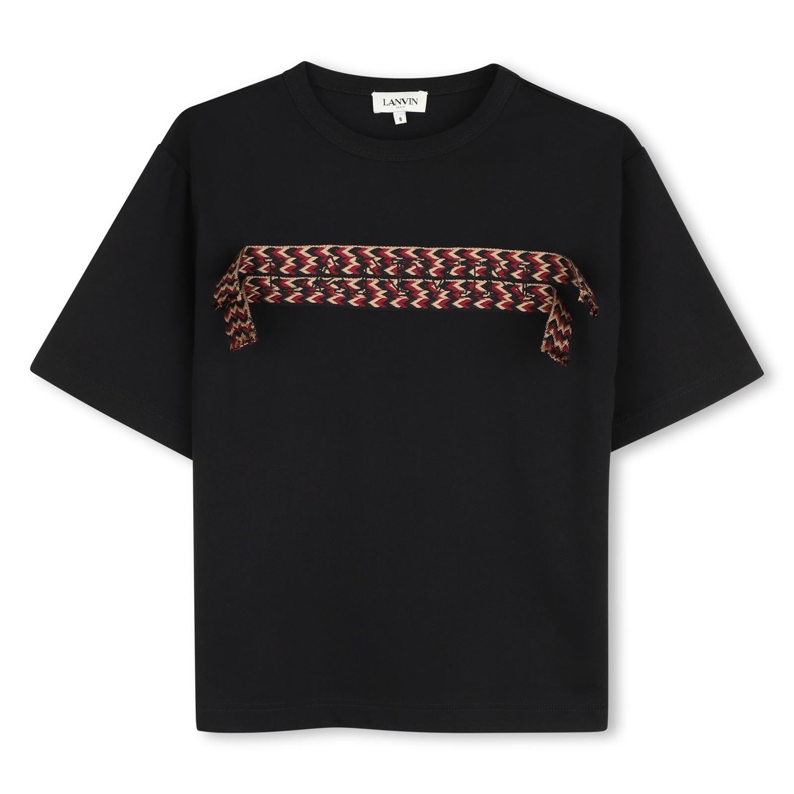 Cotton from organic farming jersey t-shirt. Lanvin ricamo applied to curb braids sul davanti. Style from adult collection. N30480 09B LANVIN KIDS
