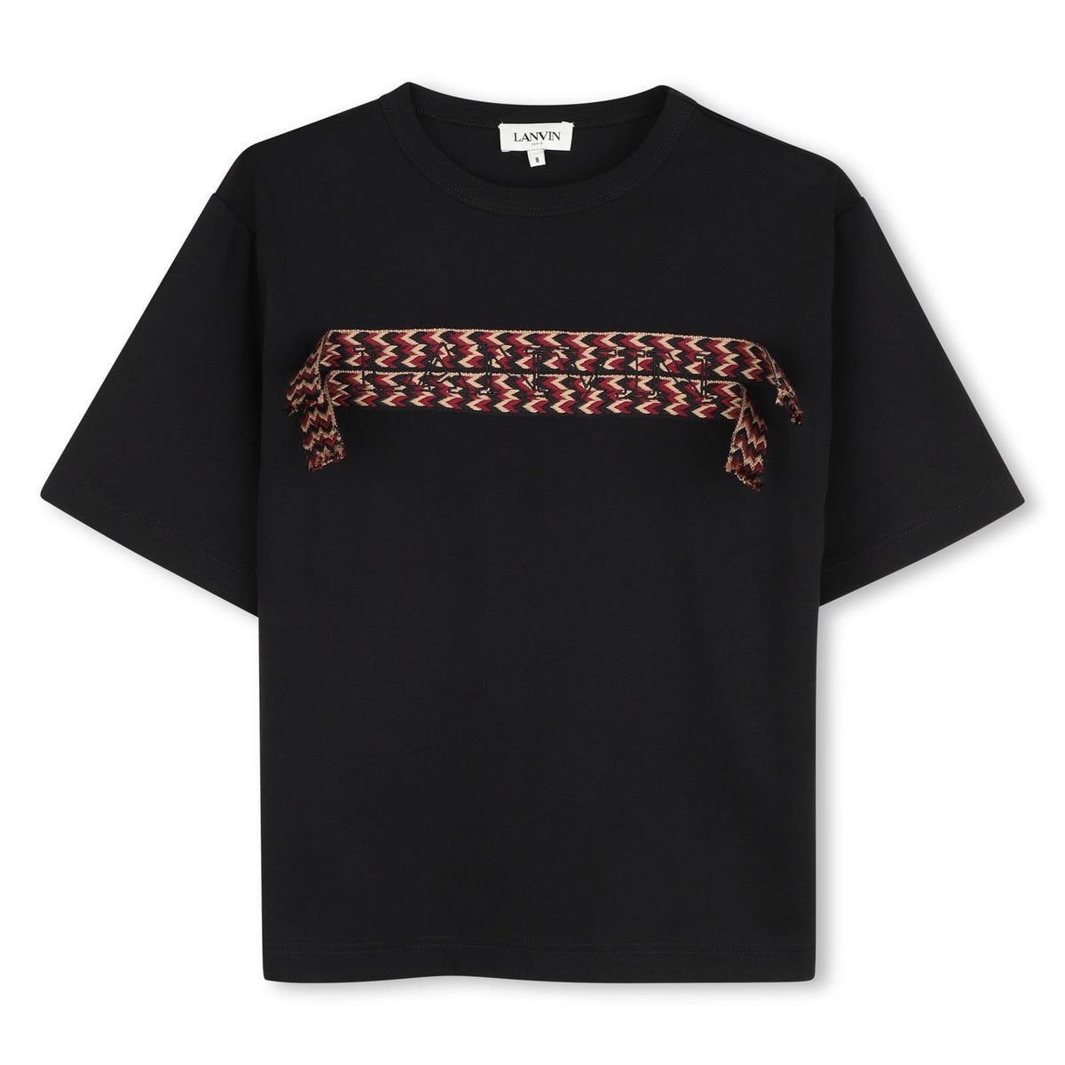 Cotton from organic farming jersey t-shirt. Lanvin ricamo applied to curb braids sul davanti. Style from adult collection. N30480 09B LANVIN KIDS
