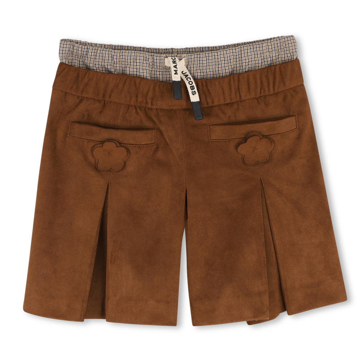 Suede skort con a double elastico houndstooth-stampa fascia in vita e a marc jacobs-branded coulisse. Two welt tasche sul davanti, each adorned con a 3d suede daisy. W60985 367 MARC JACOBS KIDS