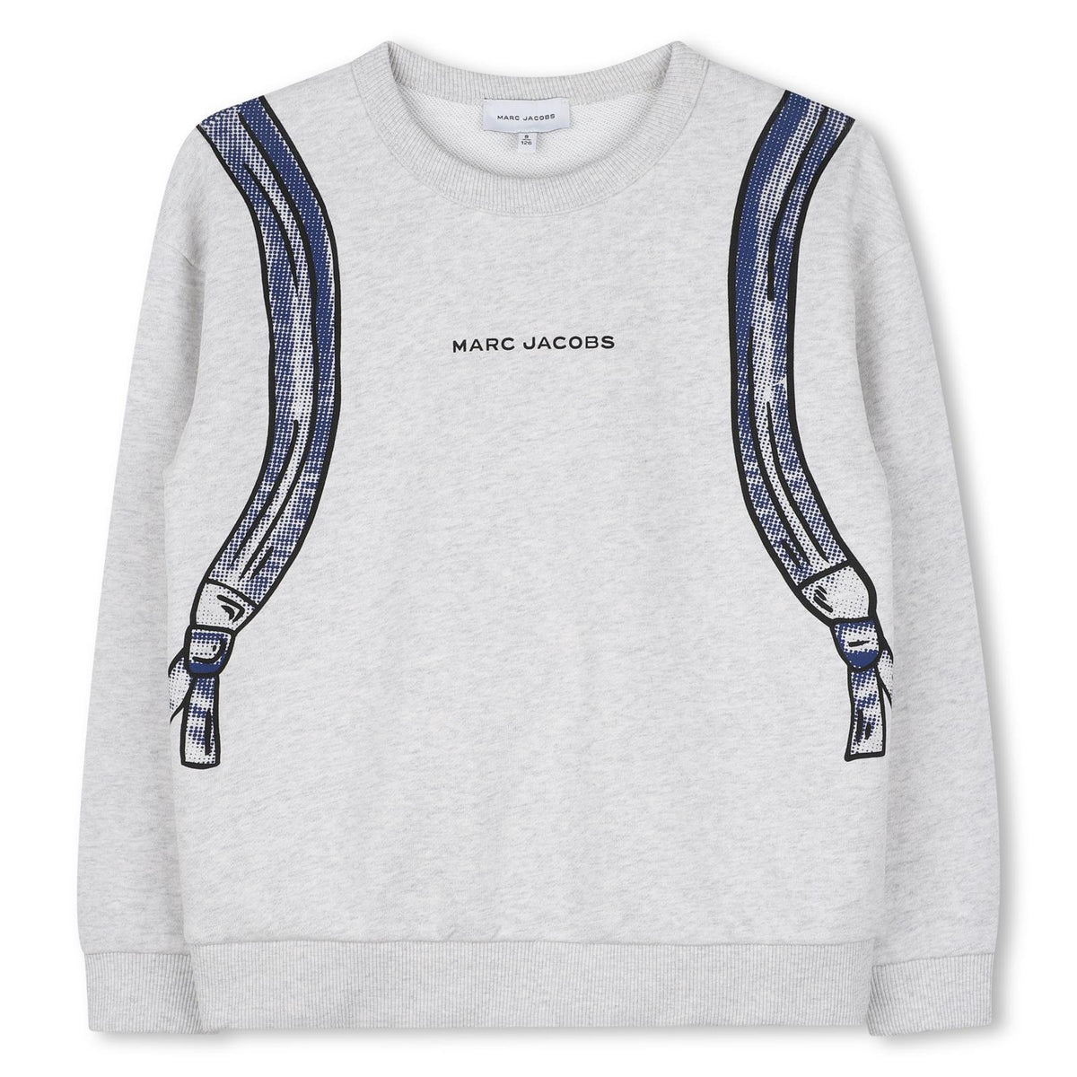 Heathered cotone garzato sweatshirt, trompe l'oeil backpack stampa sul davanti e al retro, marc jacobs illustrazione sul davanti. W61036 A18 MARC JACOBS KIDS