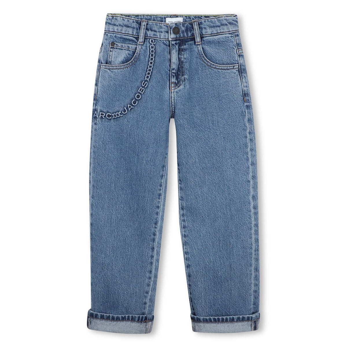 Pantaloni in denim, marc jacobs chain embossed, branded silicone label on retro cintura, m-detail signature stitches on retro tasche, vita regolabile up to 10y. W61053 Z10 MARC JACOBS KIDS