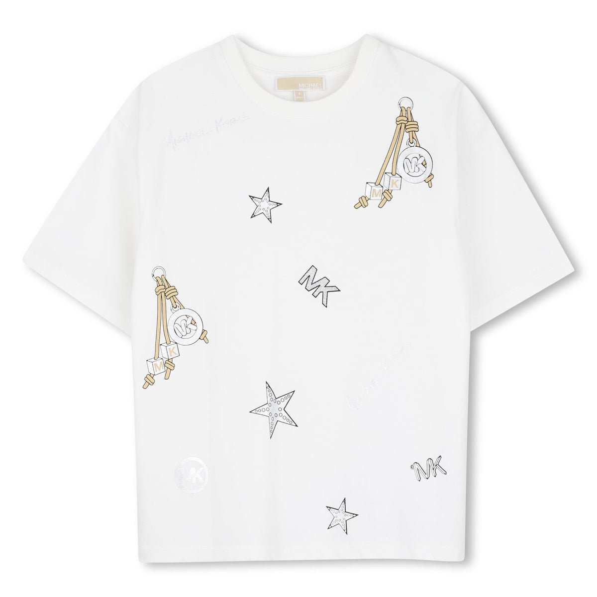 Short-sleeved t-shirt in jersey (100% co). Charms illustrazione in stampa e effetto metallizzato stampa sul davanti. This garment contains cotton from organic farming. R30689 117 MICHAEL KORS KIDS
