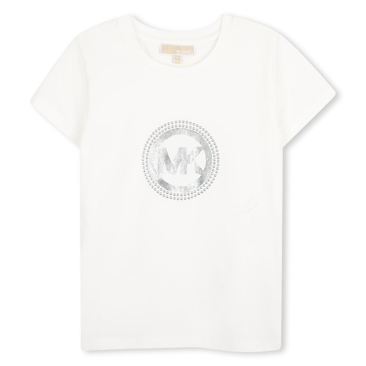 Short-sleeved t-shirt in jersey (96% co, 4% ea). "mk charm" illustrazione in effetto metallizzato stampa sul davanti. This garment contains cotton from organic farming. R30690 117 MICHAEL KORS KIDS
