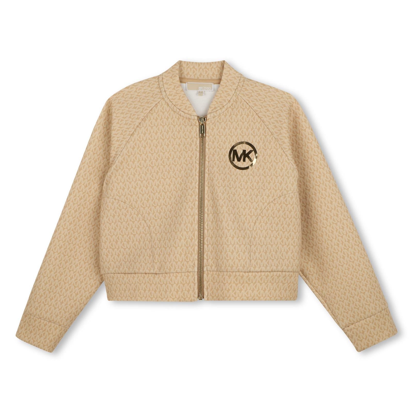 Double jersey cardigan con "mk signature" all-over stampa. Branded zipped chiusura sul davanti e "mk charm" illustrazione in gold effetto metallizzato stampa. R30712 301 MICHAEL KORS KIDS