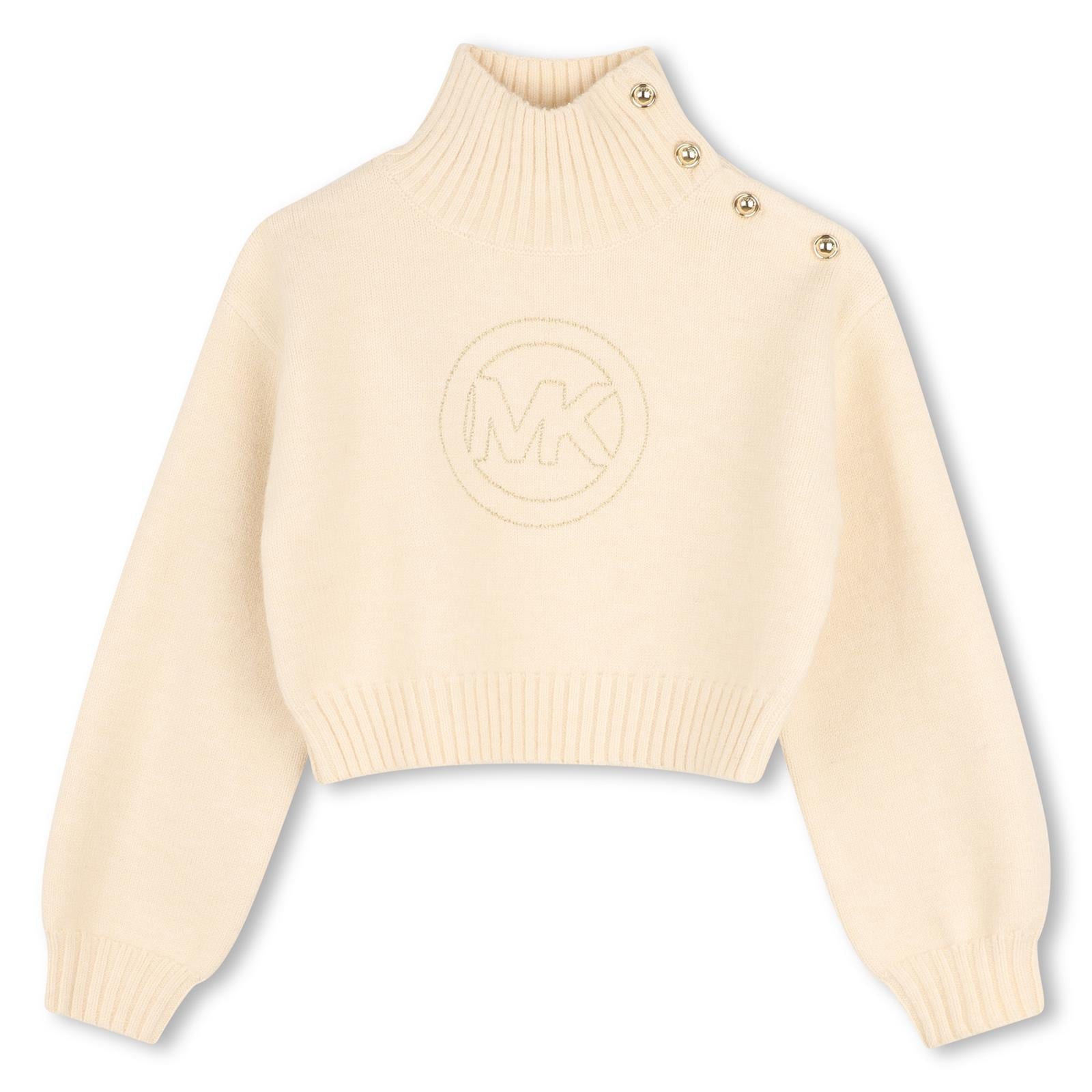 High-necked in maglia felpa. Ribbed collar, fondo garment e fondo maniche. "michael kors" branded buttons al spalla. "mk charm" ricamo sul davanti. R30720 247 MICHAEL KORS KIDS