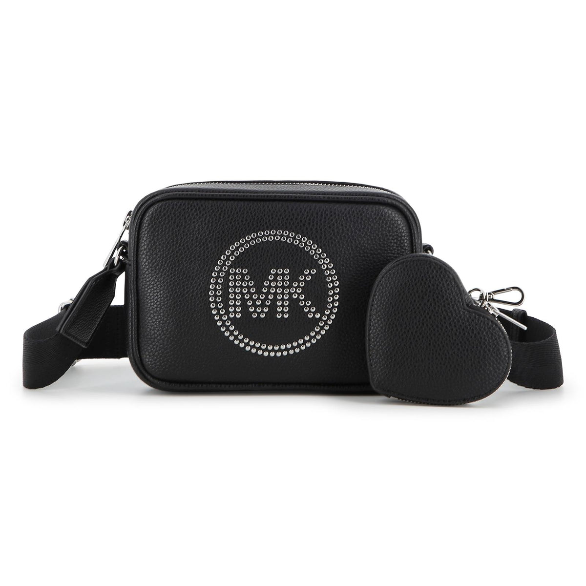 Handbag in grained simili con its removable cuore purse. Branded mk in metal borchie. Regolabile spalla strap con silver buckles. Branded chiusura con zip. Dimensions : 17.5x12x5cms. R30811 09B MICHAEL KORS KIDS