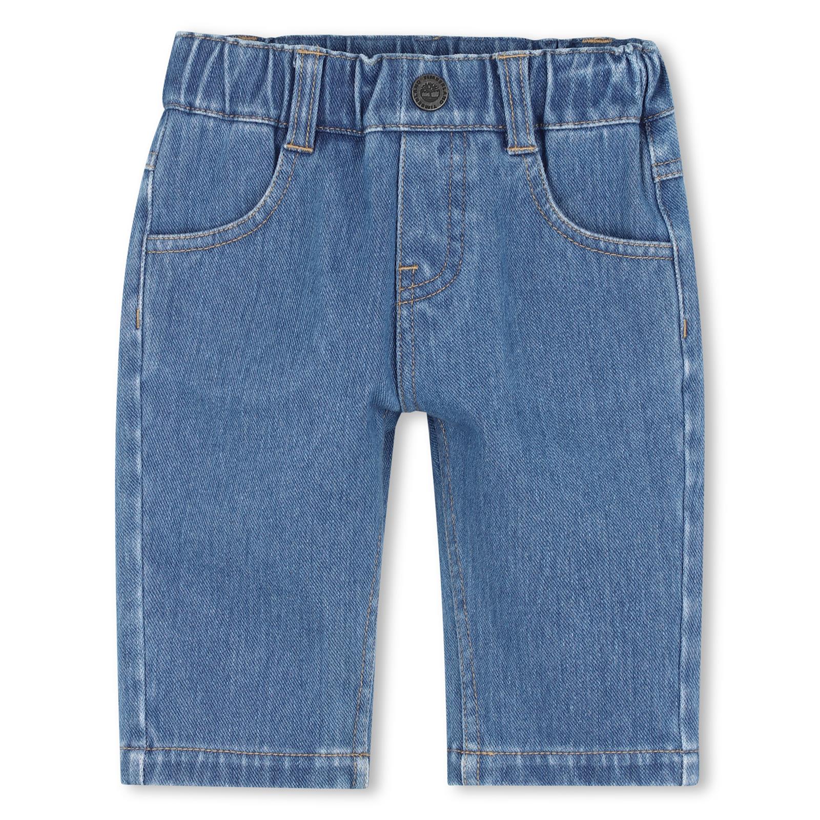Knit pantaloni in denim 89% coton / 11% elastane, vita elastica, fake patta, davanti e retro tasche, printed logo on label on left retro tasca. T61014 Z06 TIMBERLAND KIDS