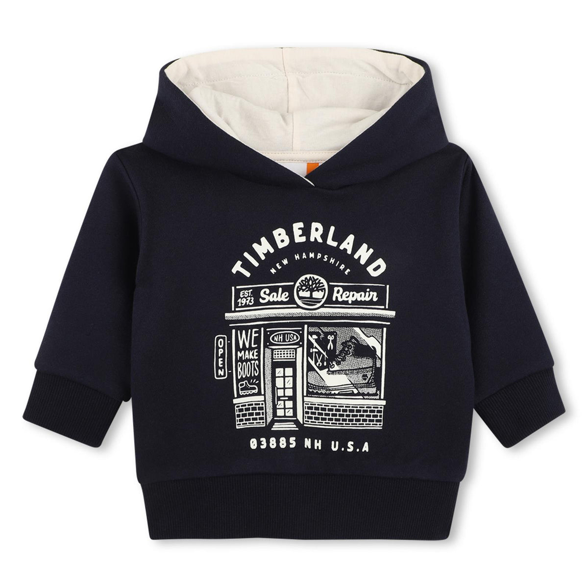 80% cotton from organic farming / 20% polyester brushed cotone garzato con cappuccio sweatshirt, printed illustrazione on davanti. T61034 849 TIMBERLAND KIDS