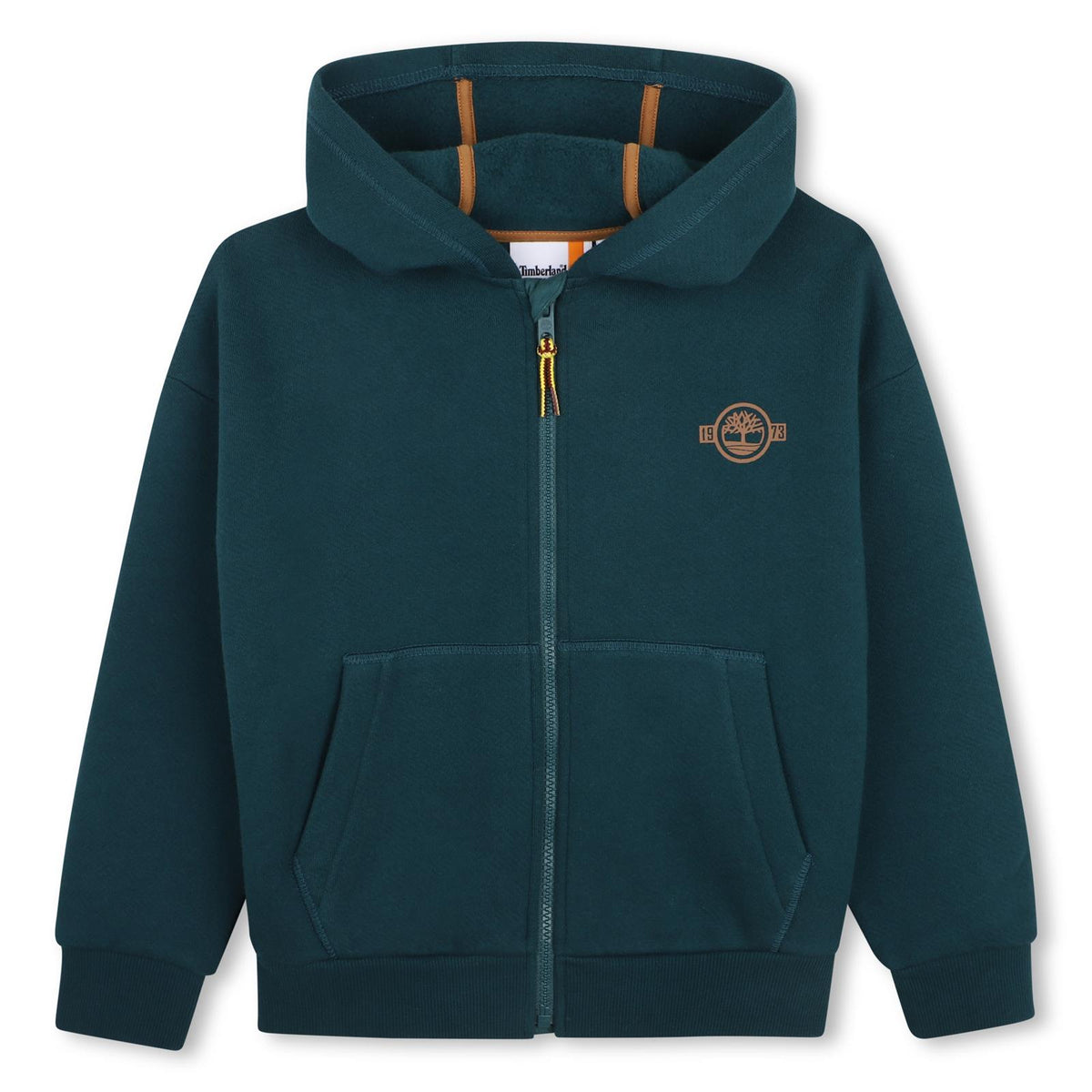 100% cotton from organic farming brushed herringbone cotone garzato con cappuccio cardigan, zip chiusura, davanti tasche, printed logos on davanti e retro. *con jogg pantaloni t61070* T61067 68R TIMBERLAND KIDS