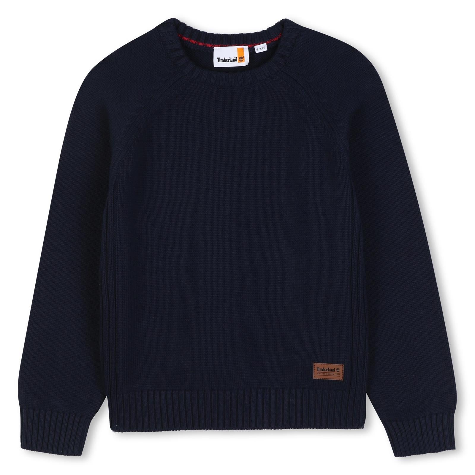 85% cotton / 15% wool in maglia felpa, different knit stitch pattern on sides, printed logo on paper label at fondo. T61081 849 TIMBERLAND KIDS