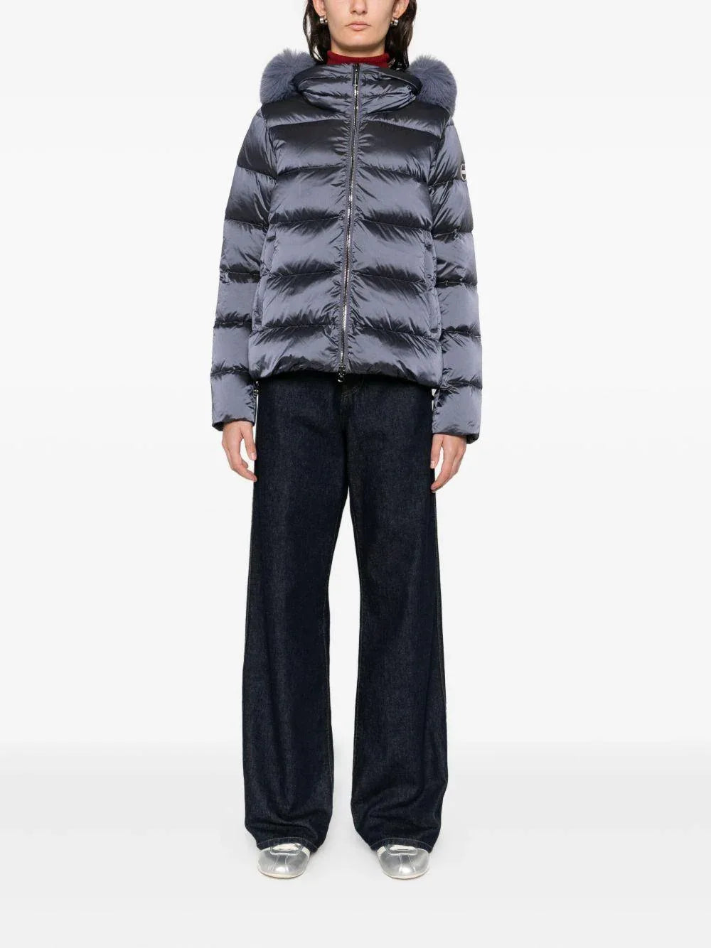 Giacca blu con cappuccio in pelliccia - Preludio Moda