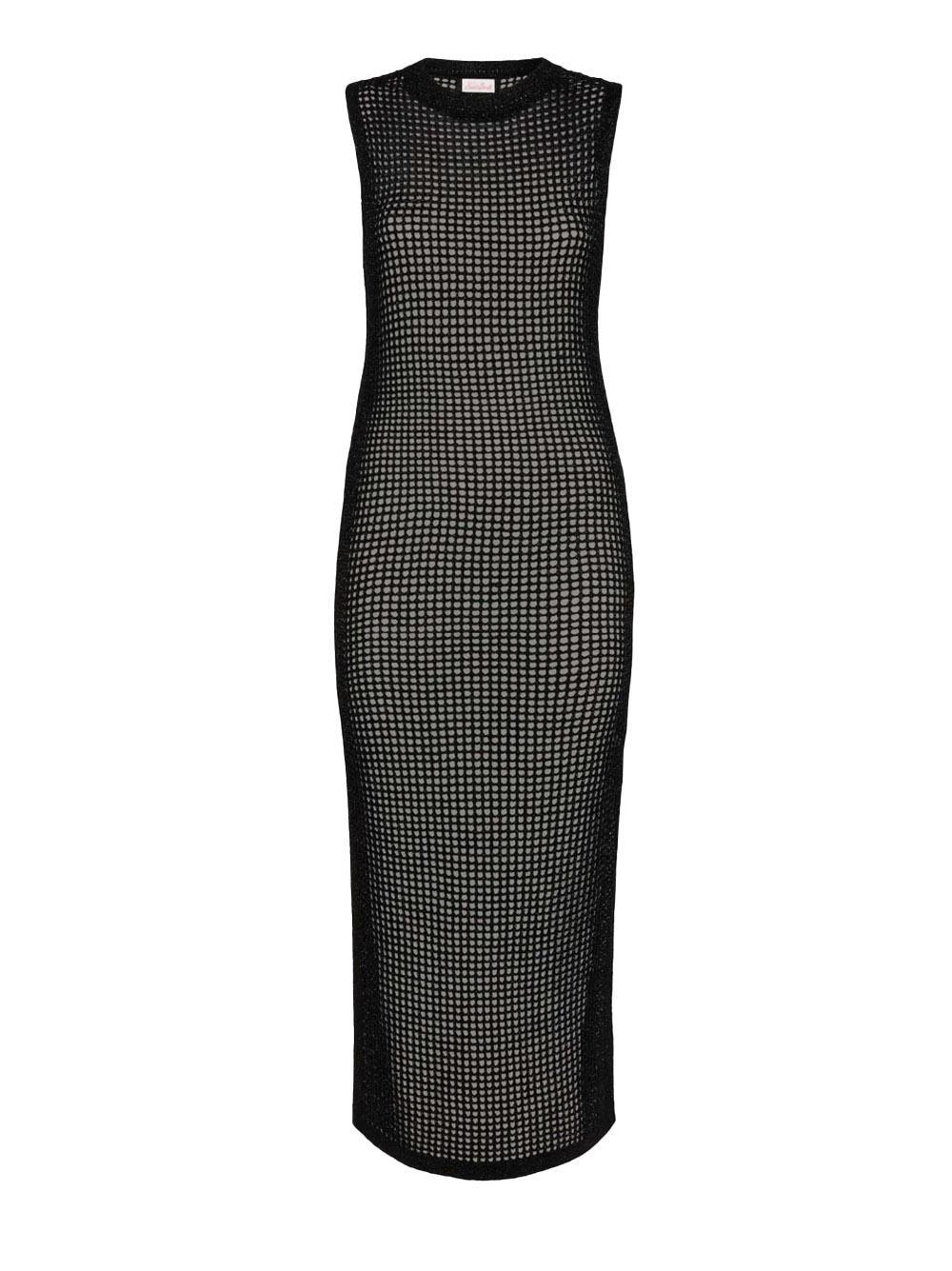 Abito lungo Eileen in rete crochet lurex nero - Preludio Moda