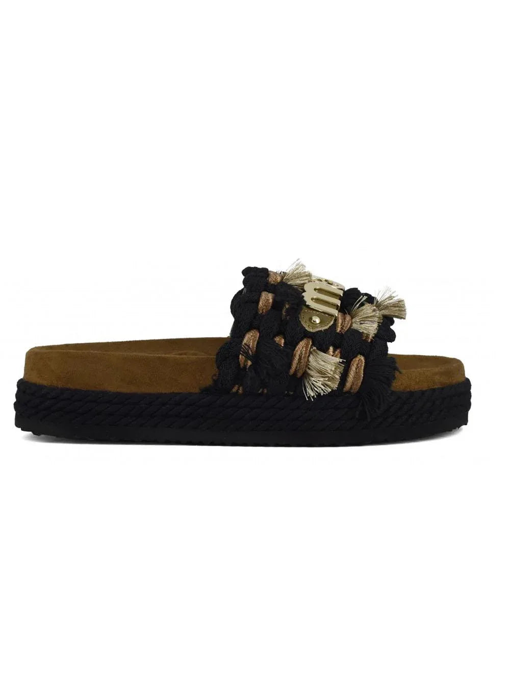 Monoband rope sandal fringes nero - Preludio Moda