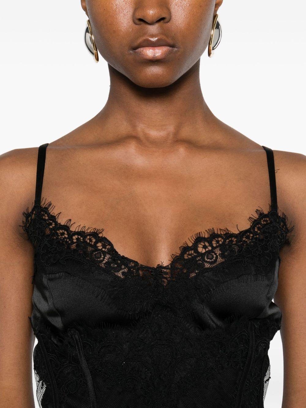 Top Corto con Inserti in Pizzo Floreale EN0515 NERO BABYLON EUREKA