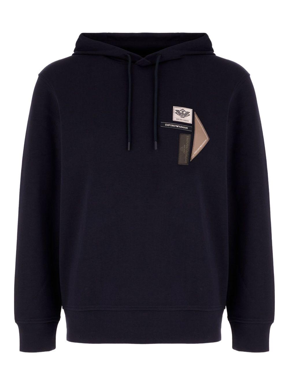 Felpa blu con cappuccio e toppe logo EM003587AF10013 UB118 EMPORIO ARMANI